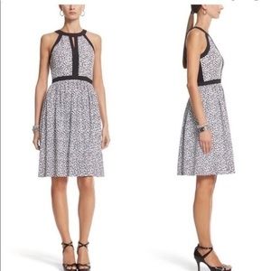 WHBM black white cut in soft print fit and flare dress Z22